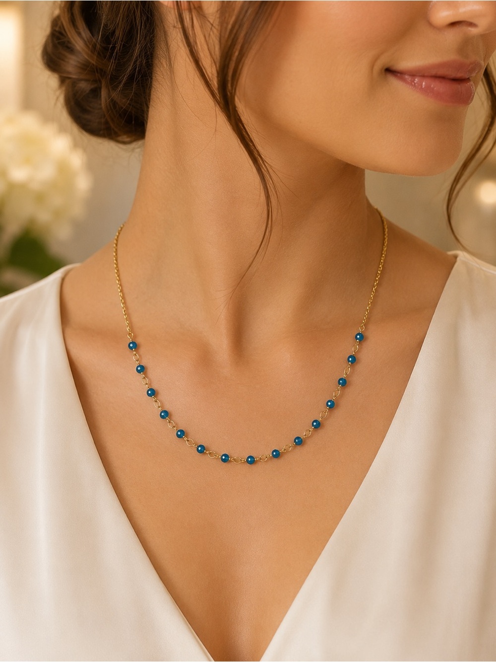 Handmade Swarovski Turquoise Crystal Gold Tone Chain Necklace